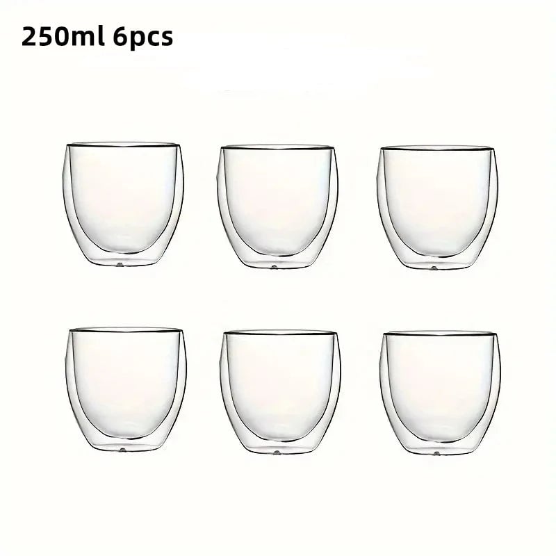 Double-Wall Insulated Clear Glass Espresso Cups 80/250/450ml Set