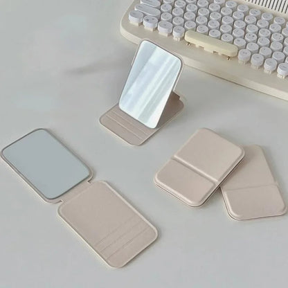 Foldable PU Leather Desktop Makeup Mirror - Portable Compact Design