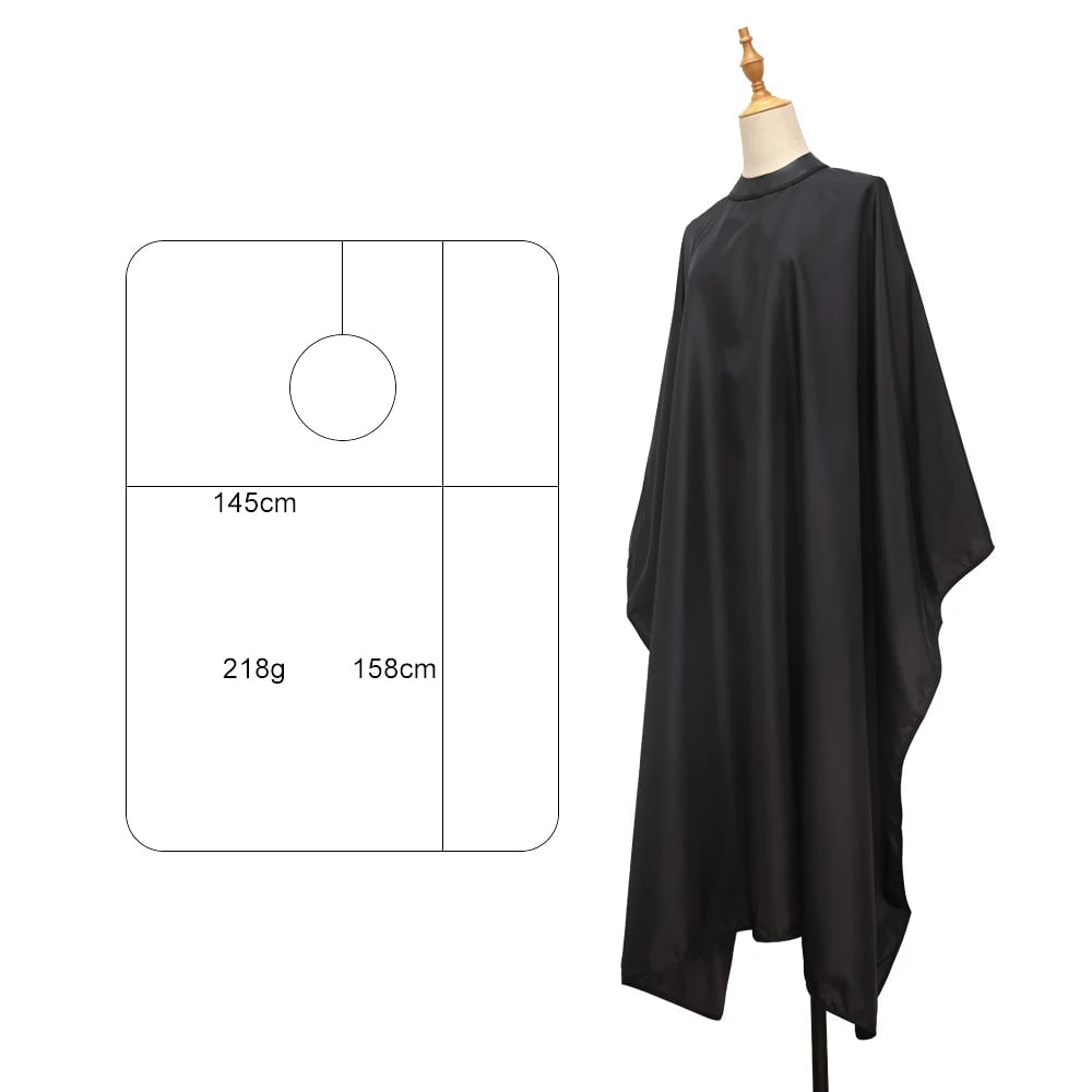 Waterproof Silicone Neckline Hairdressing Cape Black Barber Gown