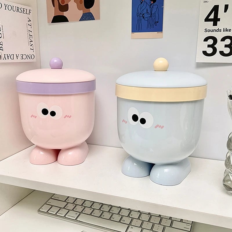 Mini Desktop Trash Can with Lid - Countertop Waste Basket Blue Pink