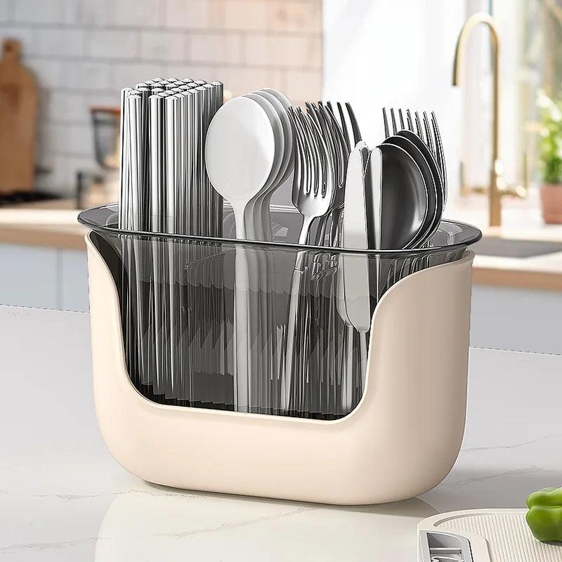 3-Compartment Kitchen Cutlery Holder with Drain - Flatware Organizer