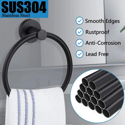 Brushed Stainless Steel Towel Ring - Modern Wall Mount Bathroom Holder