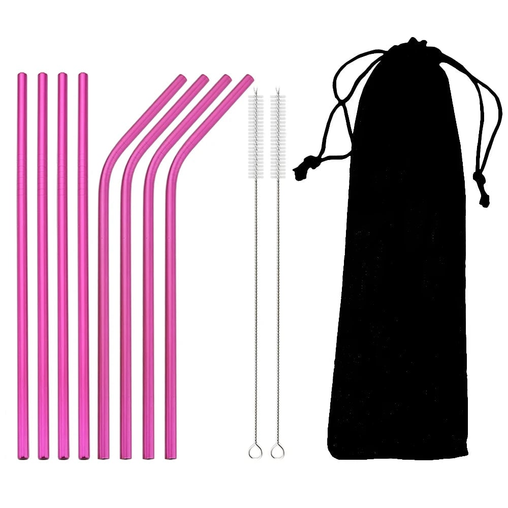 Stainless Steel Reusable Metal Drinking Straws Set with Cleaning Brush