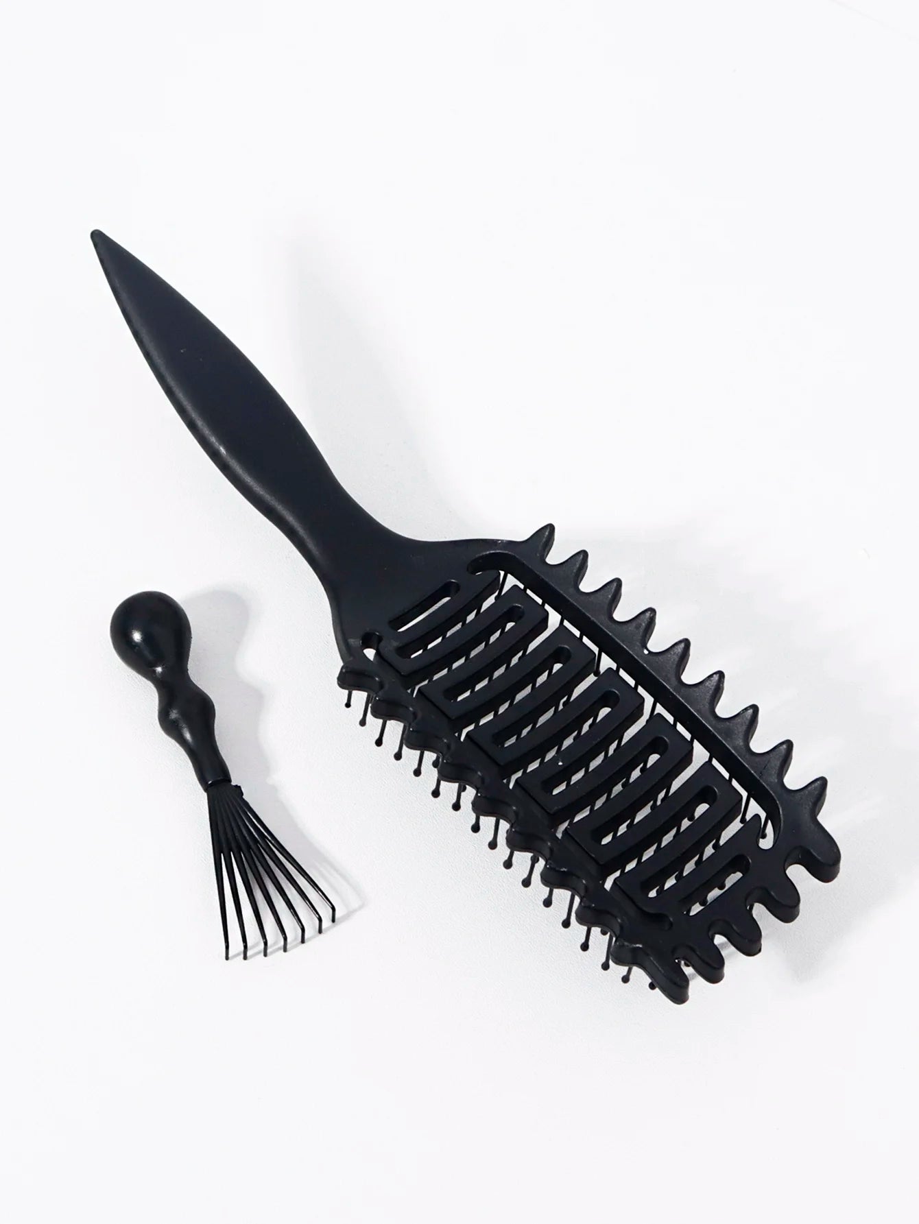 2pc Hollowed Curly Hair Styling Brush Set + Comb Cleaner - Real Wigs