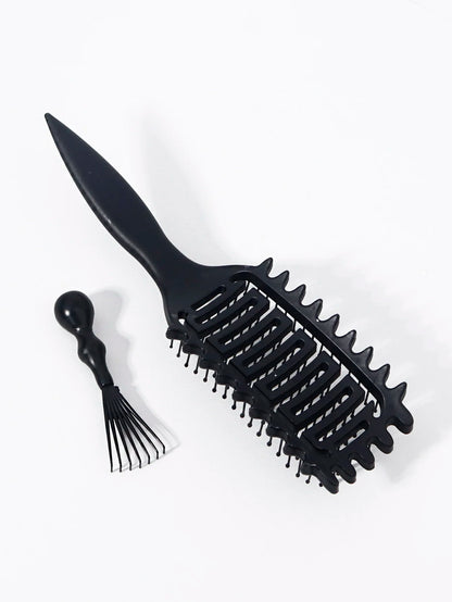 2pc Hollowed Curly Hair Styling Brush Set + Comb Cleaner - Real Wigs