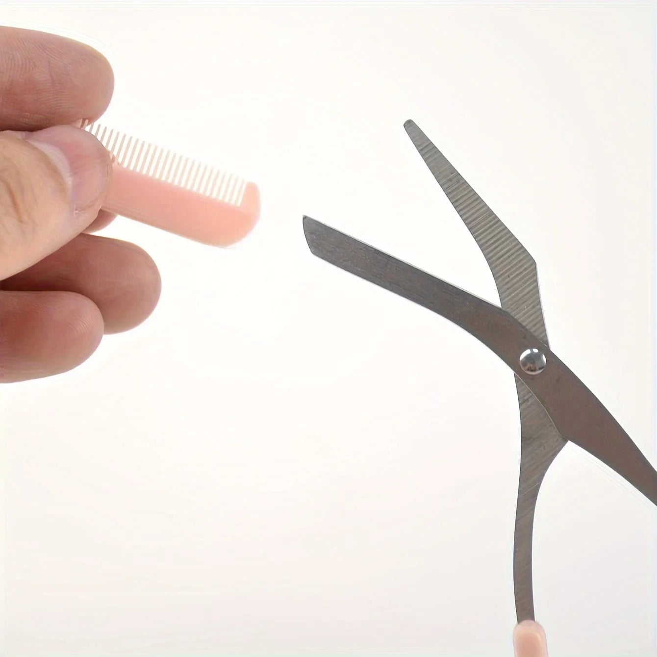 Pink Stainless Steel Eyebrow Scissors with Built-in Comb Precision Tool
