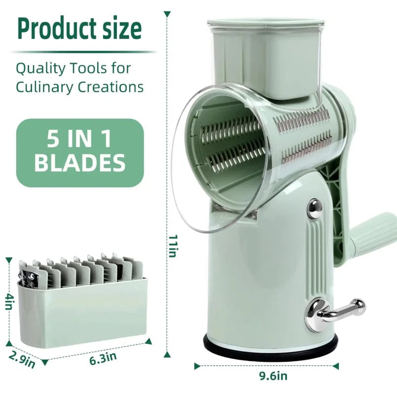 5-Blade Rotary Cheese Grater with Suction Base - Vegetable Shredder