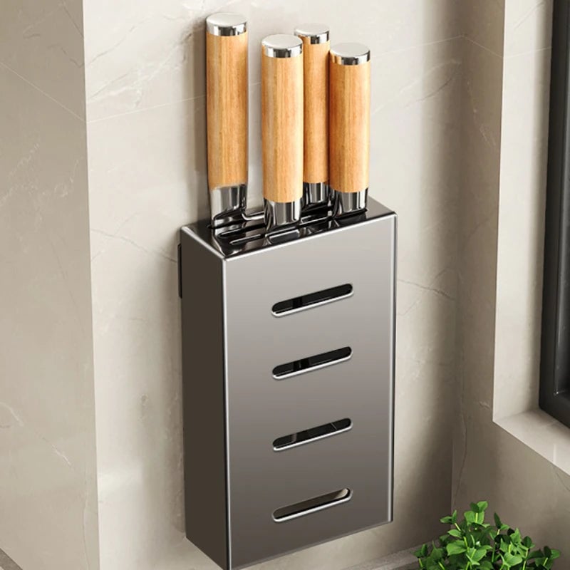 Non-Perforation Wall Mount Kitchen Knife Storage Box Organizer Rack