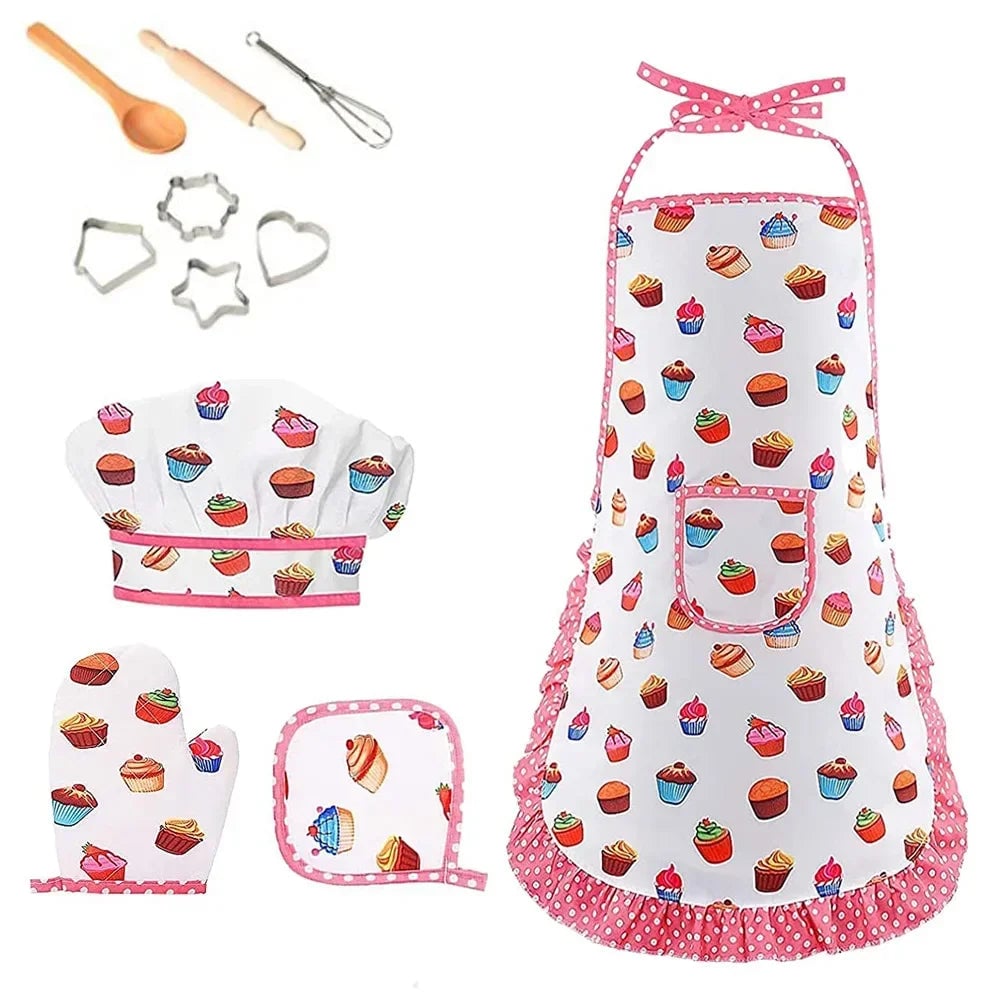 Pink Chef Apron Kitchen Pretend Play Set Educational Baking Toys