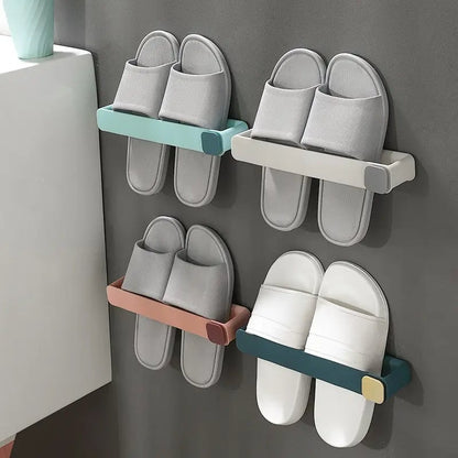 Wall Mounted Bathroom Slipper Shelf No Drill One Piece Shoe Rack