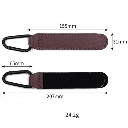 2Pcs PU Leather Stroller Hooks Adjustable Pram Organizer Diaper Bag