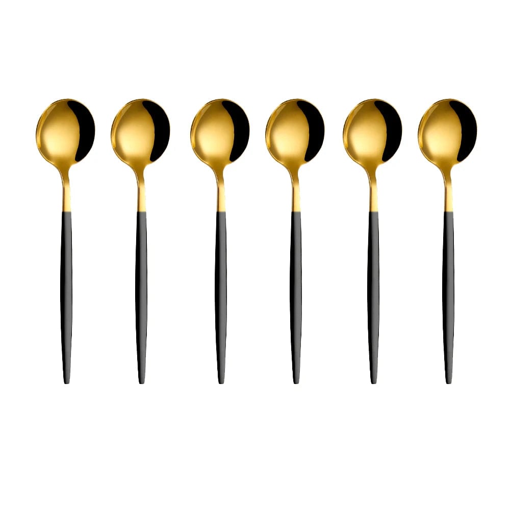 Gold Stainless Steel Coffee Spoons Set - 6 Piece Dessert Teaspoons