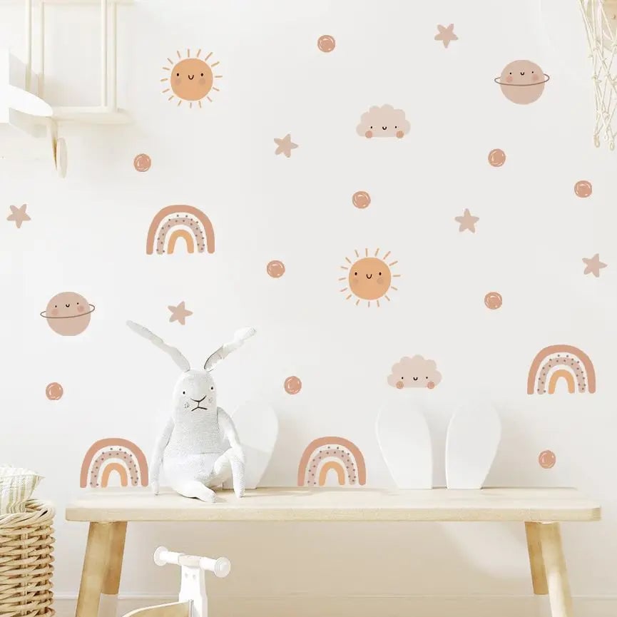 Watercolor Rainbow Sun Nursery Wall Decals - Removable Kids Stickers
