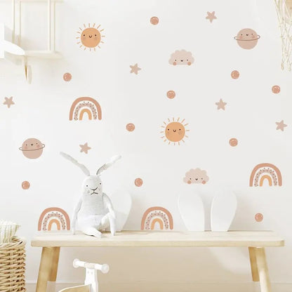 Watercolor Rainbow Sun Nursery Wall Decals - Removable Kids Stickers