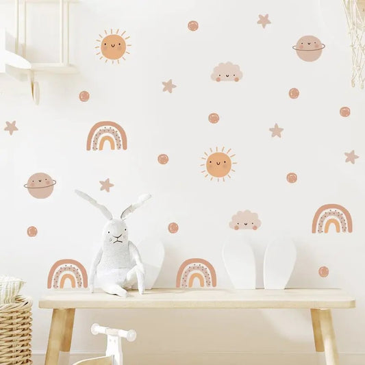 Watercolor Rainbow Sun Nursery Wall Decals - Removable Kids Stickers