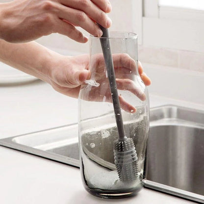 Long Handle Silicone Bottle Brush - Glass Cup Scrubber Kitchen Tool
