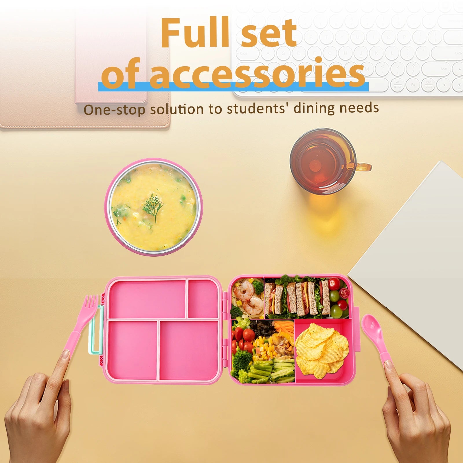 1700ml Sealed Lunch Box Set with Utensils & Soup Bowl Portable