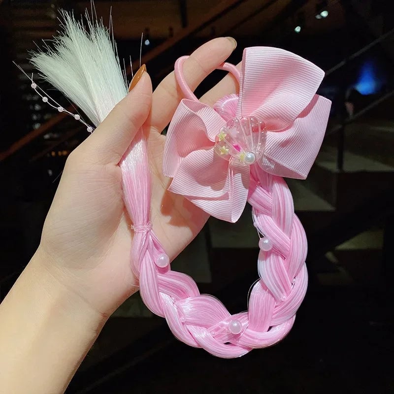 Girls Cartoon Bow Butterfly Braid Headband Ponytail Holder Set
