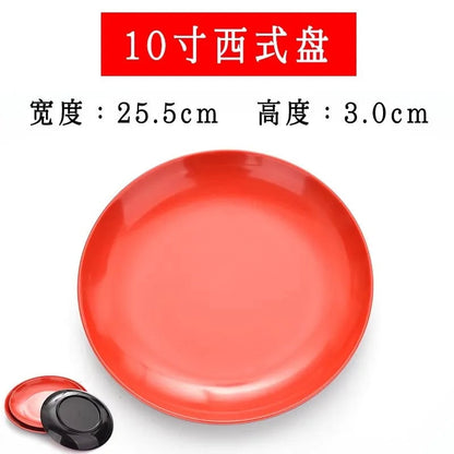Round Red Melamine Plate - Durable Plastic Self-Service Tableware