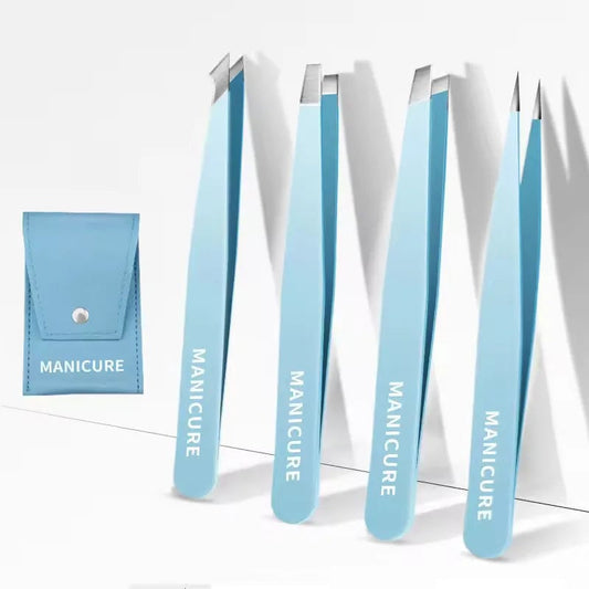 Slanted Stainless Steel Eyebrow Tweezers - Precision Fine Hair
