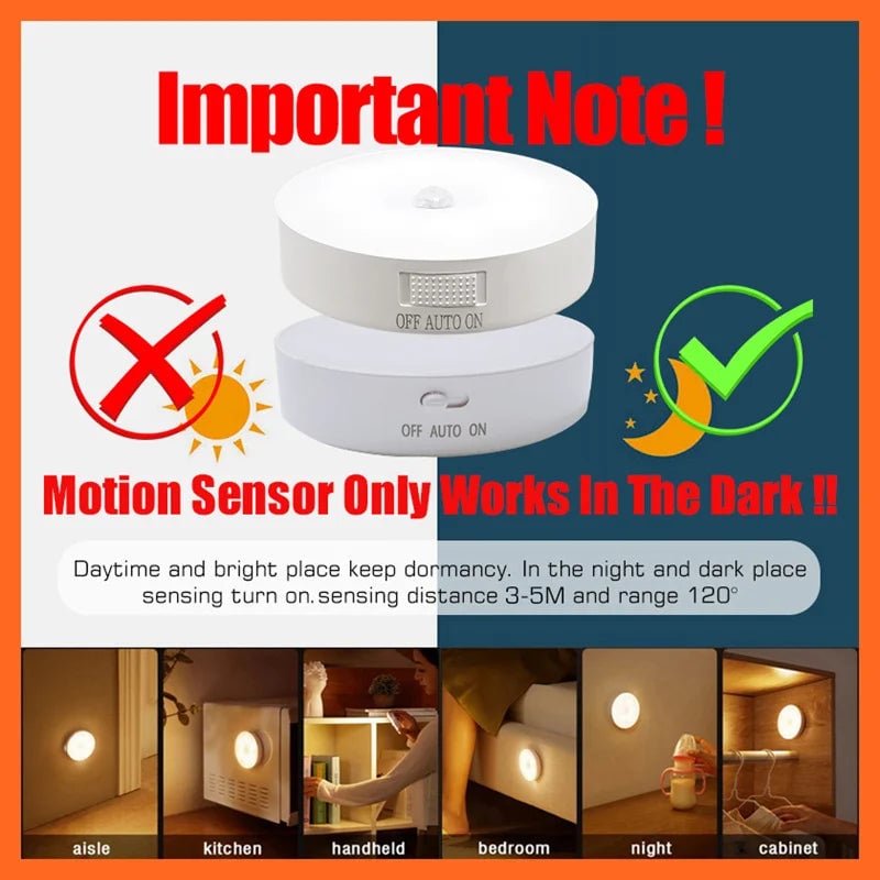 USB Rechargeable Motion Sensor LED Night Light for Kitchen Bedroom