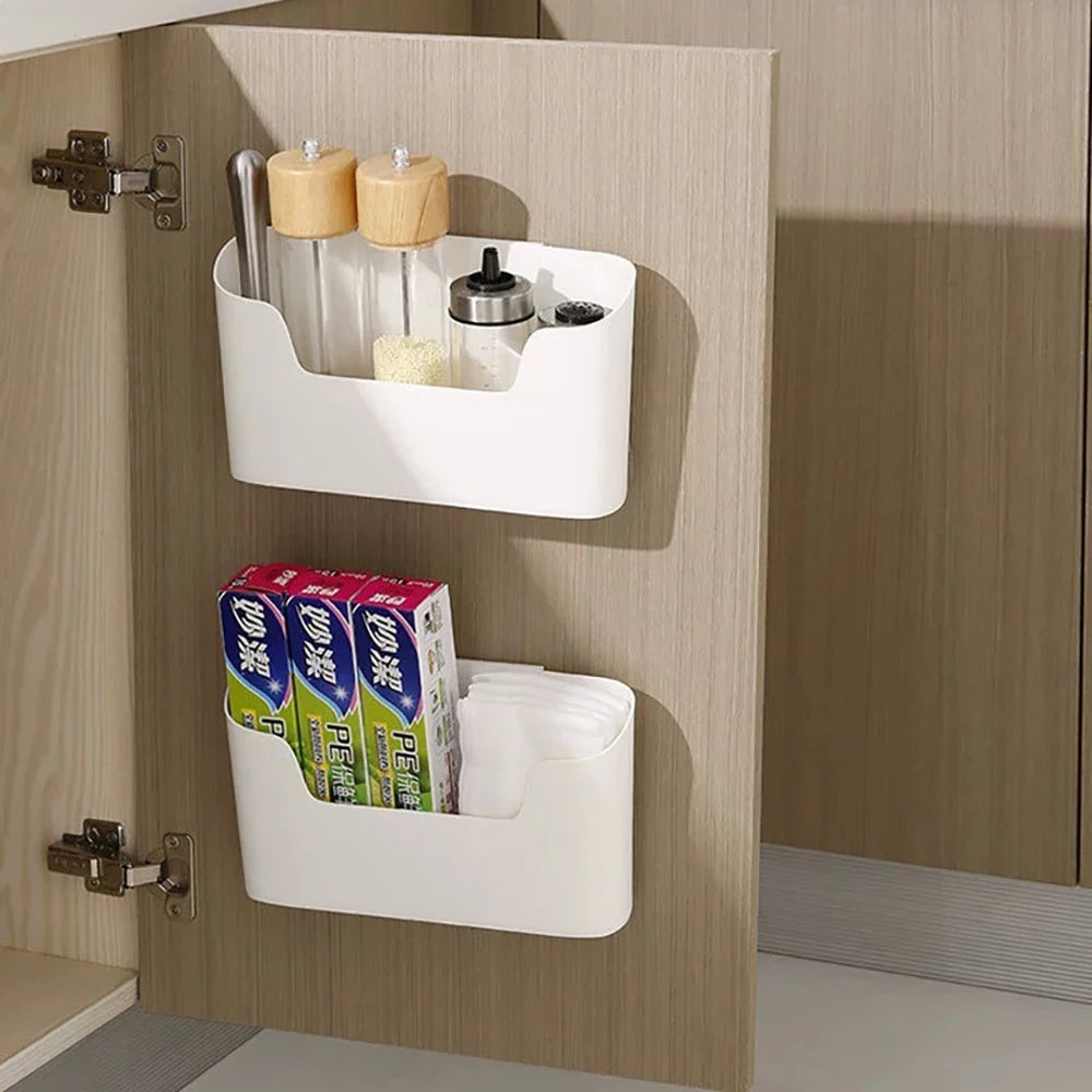 Wall Mounted Storage Rack - Kitchen Bathroom Cabinet Door Organizer