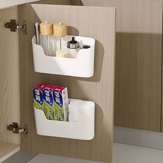 Wall Mounted Storage Rack - Kitchen Bathroom Cabinet Door Organizer