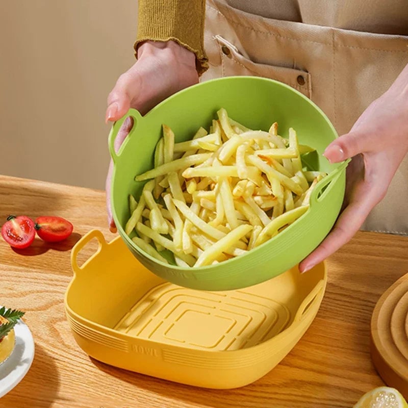 Silicone Air Fryer Liners Round Square Reusable Non-Stick Pot Bowl