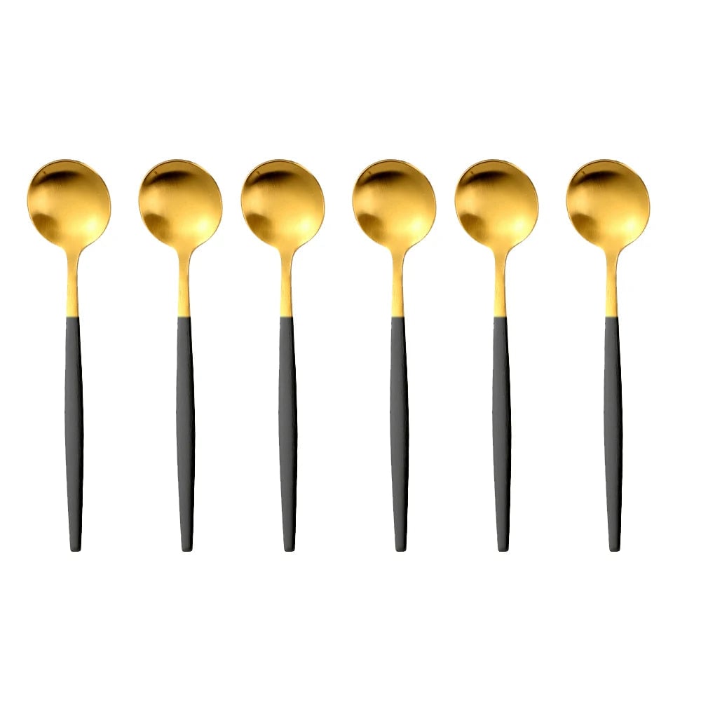 Gold Stainless Steel Coffee Spoons Set - 6 Piece Dessert Teaspoons