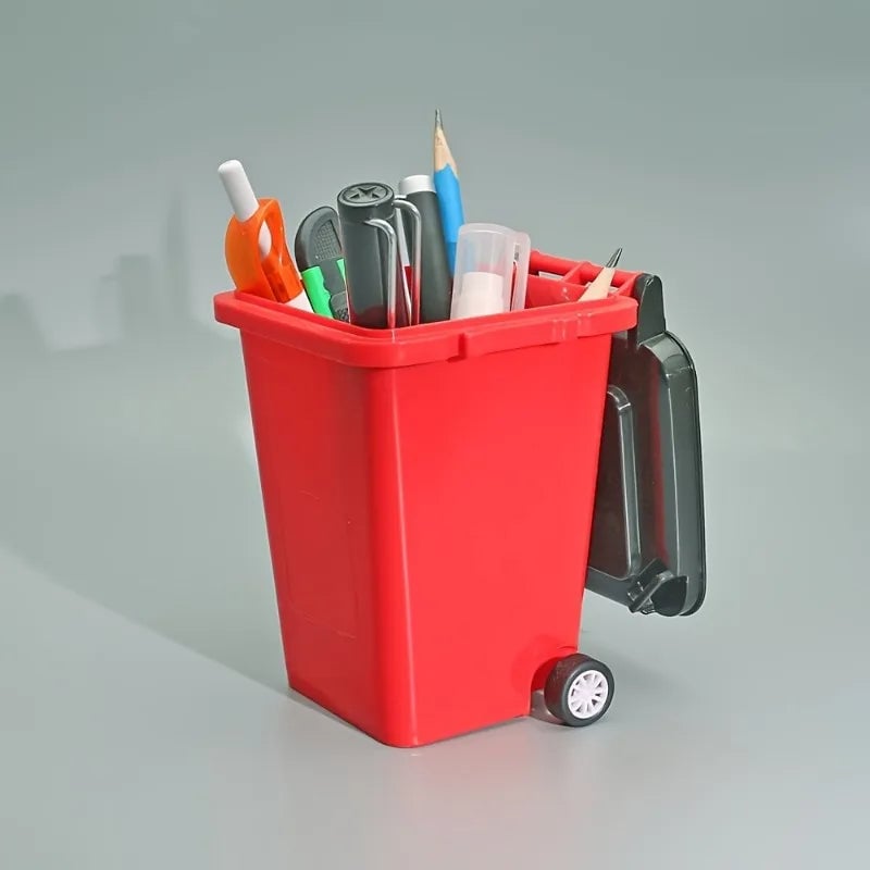 Mini Office Desk Organizer with Trash Bin & Pen Holder Storage