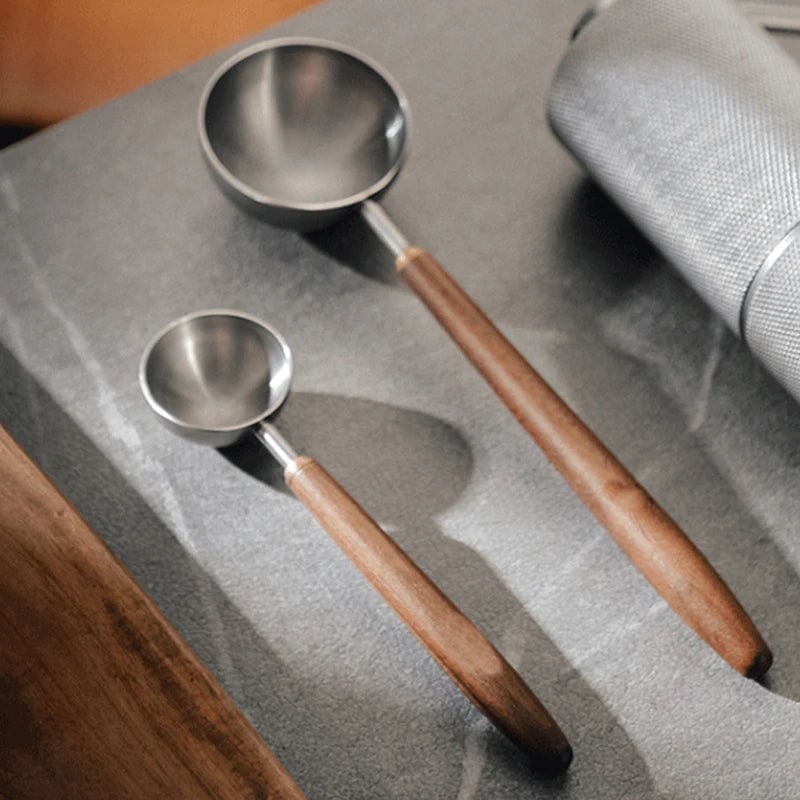 25ml Walnut Wood Handle Stainless Steel Coffee Measuring Scoop Spoon