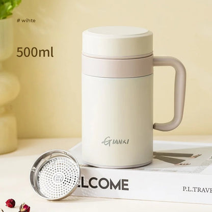 Large Capacity Thermos Cup Tea Water Separation Handle Strap Women