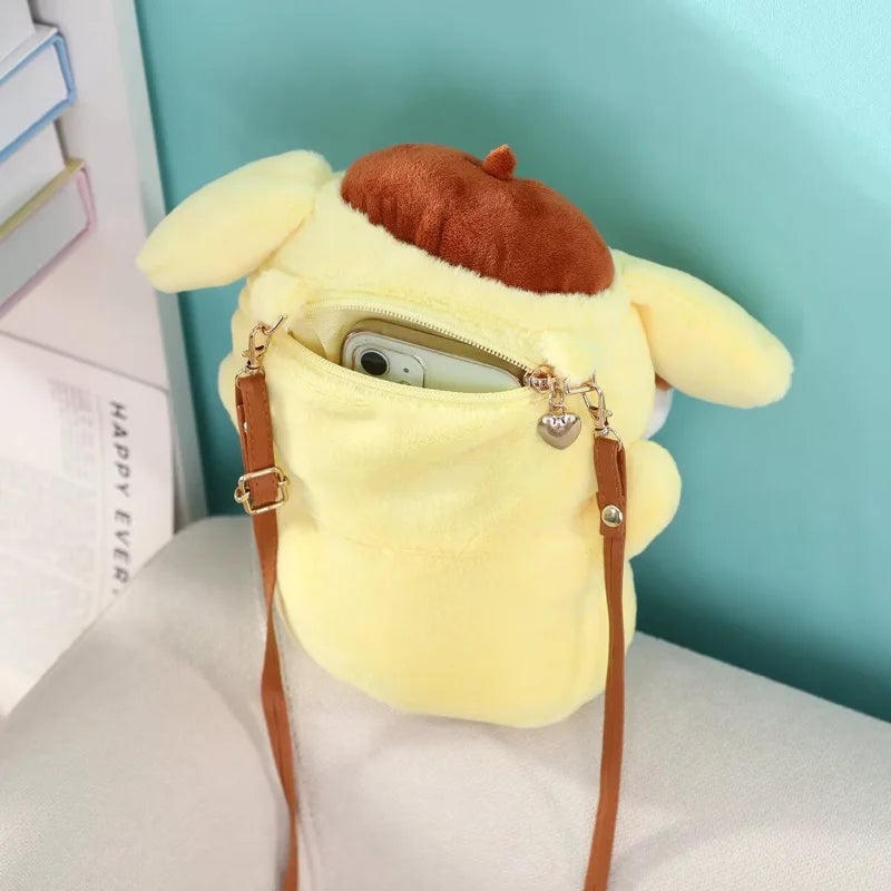 Pompompurin Plush Crossbody Phone Bag - Soft Doll Purse Shoulder Bag