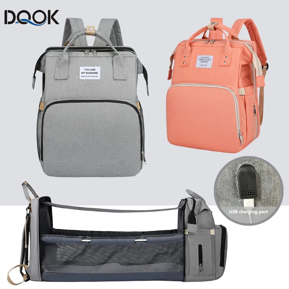 3-in-1 Folding Baby Crib Diaper Bag - Portable Travel Bassinet