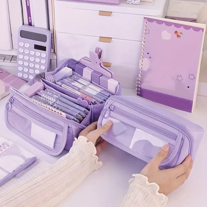 Large Multi-Compartment Pencil Case Organizer - Desktop Storage