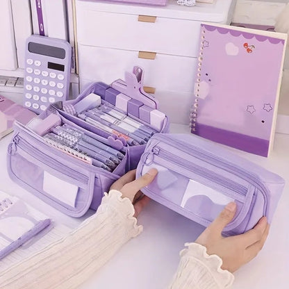 Large Multi-Compartment Pencil Case Organizer - Desktop Storage
