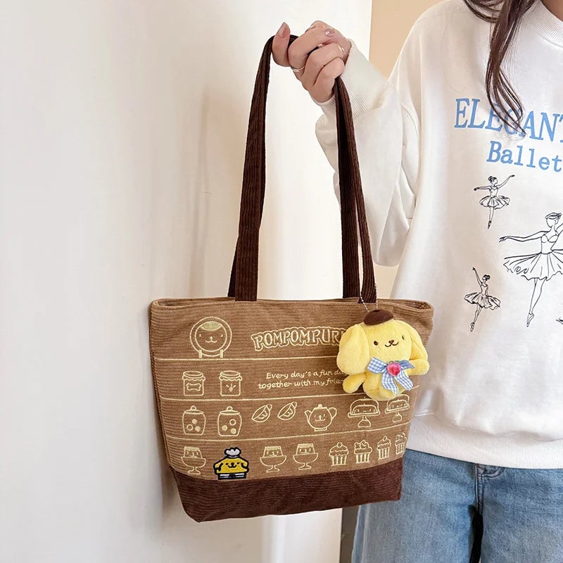 Large Corduroy Pompompurin Tote Bag - Laptop Shoulder Handbag