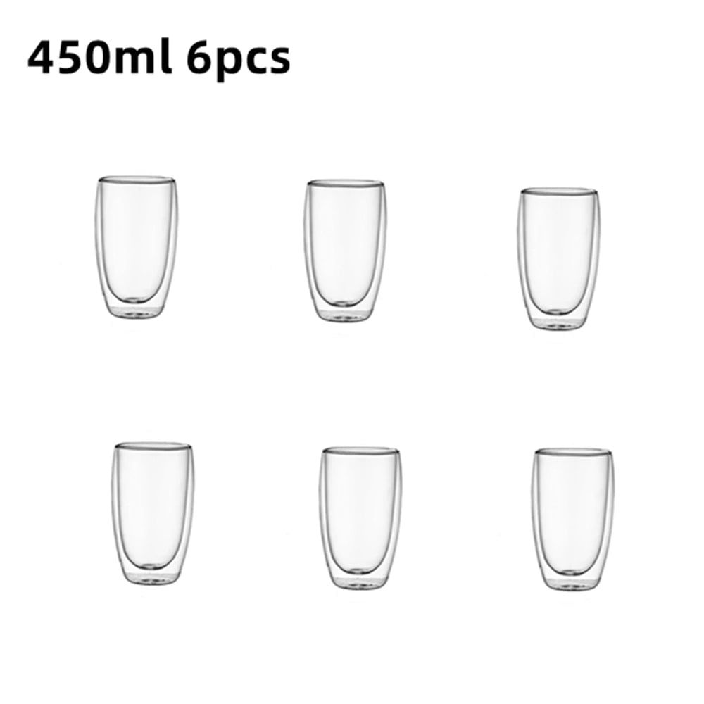 Double-Wall Insulated Clear Glass Espresso Cups 80/250/450ml Set
