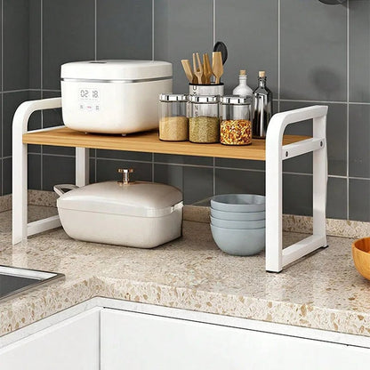 Telescopic Kitchen Countertop Storage Rack - Layered Shelf Organizer