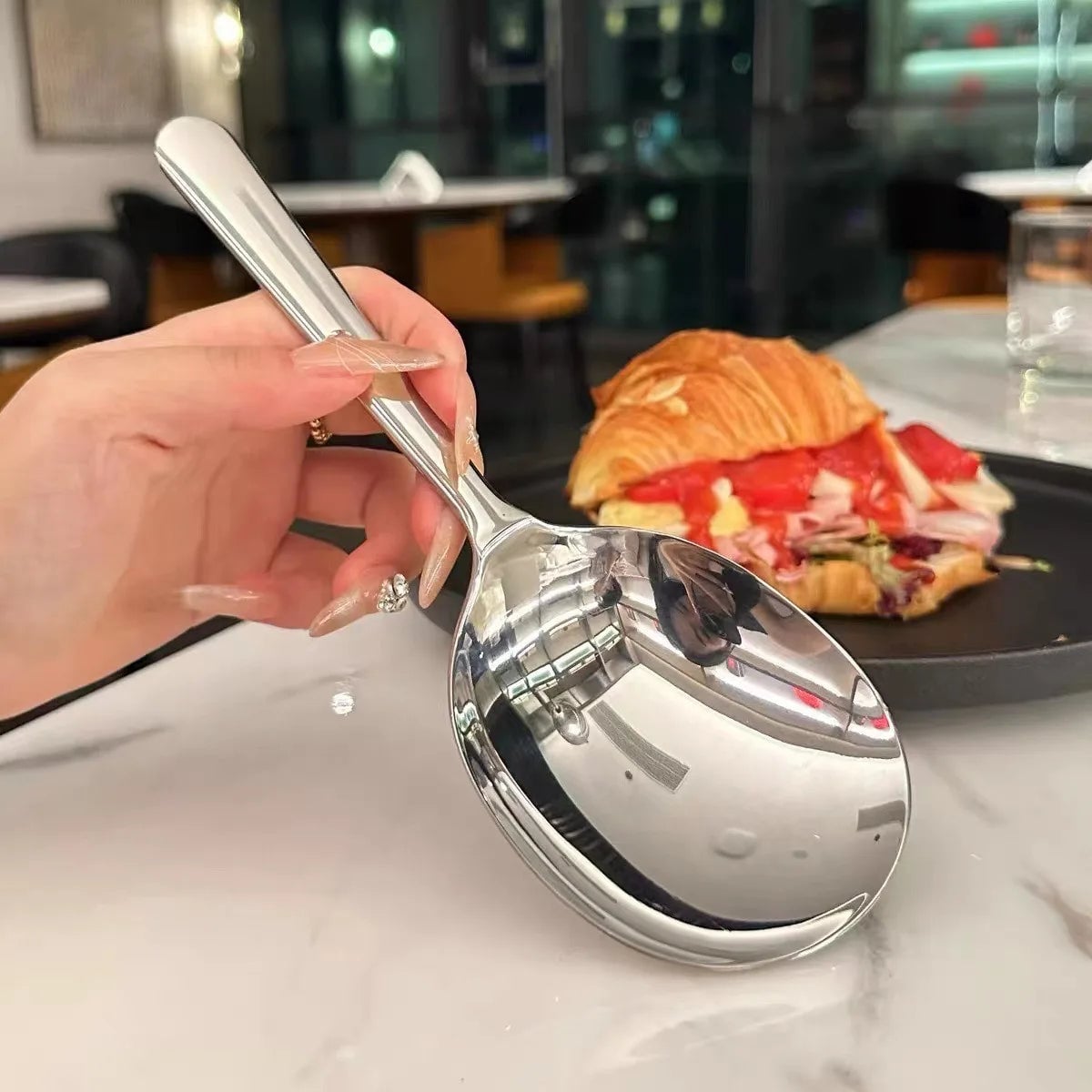 Large Stainless Steel Serving Spoon with Drain Holes - Big Head