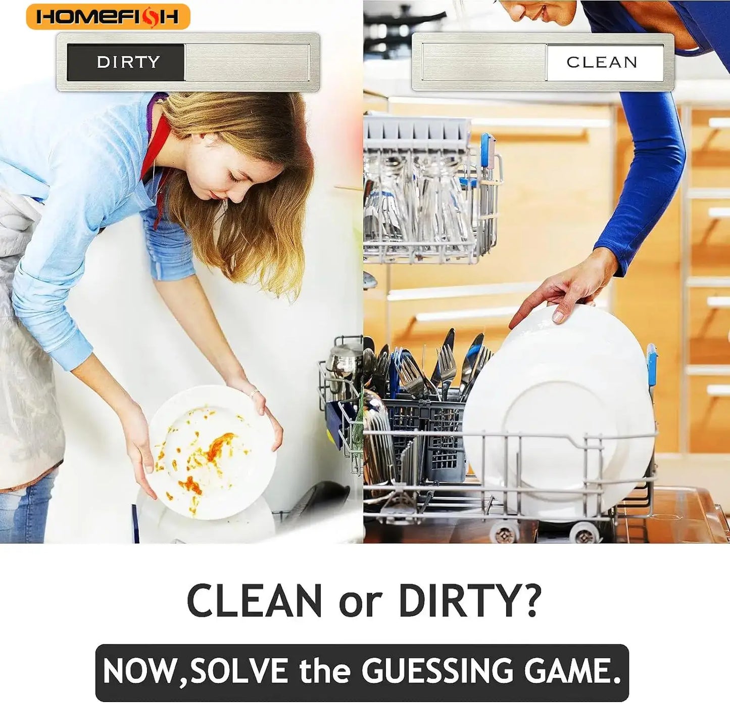 Premium Stainless Steel Dishwasher Clean Dirty Magnet Black White