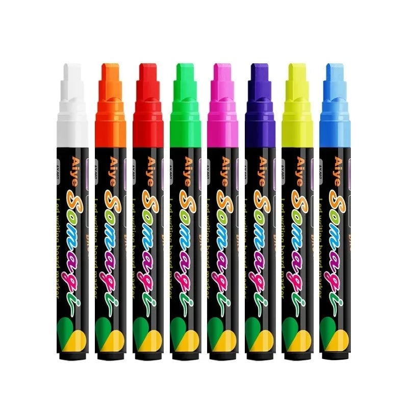 8 Colors 7mm Liquid Chalk Markers - Washable Wet Erase Neon Pens