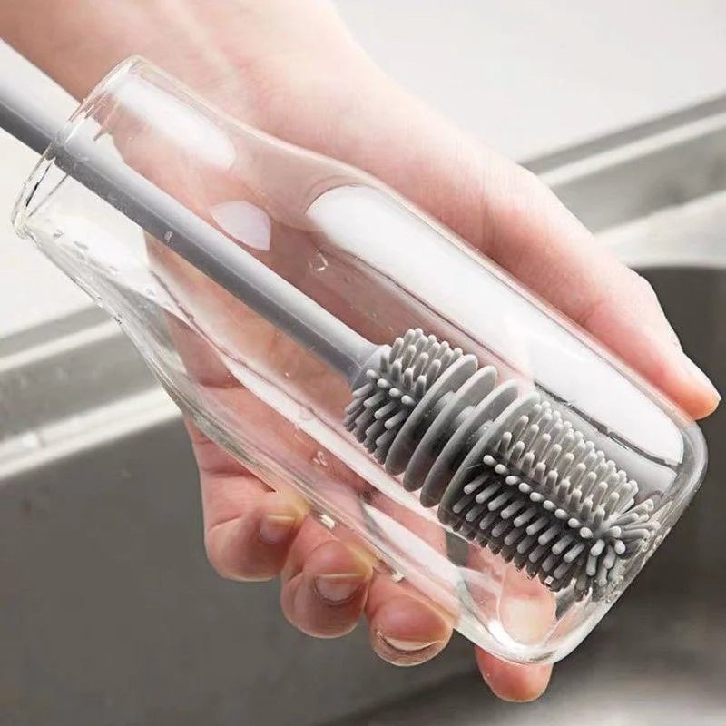 Long Handle Silicone Bottle Brush - Glass Cup Scrubber Kitchen Tool