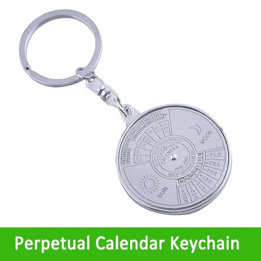 50-Year Perpetual Calendar Keychain - Silver Metal Alloy Multifunctional