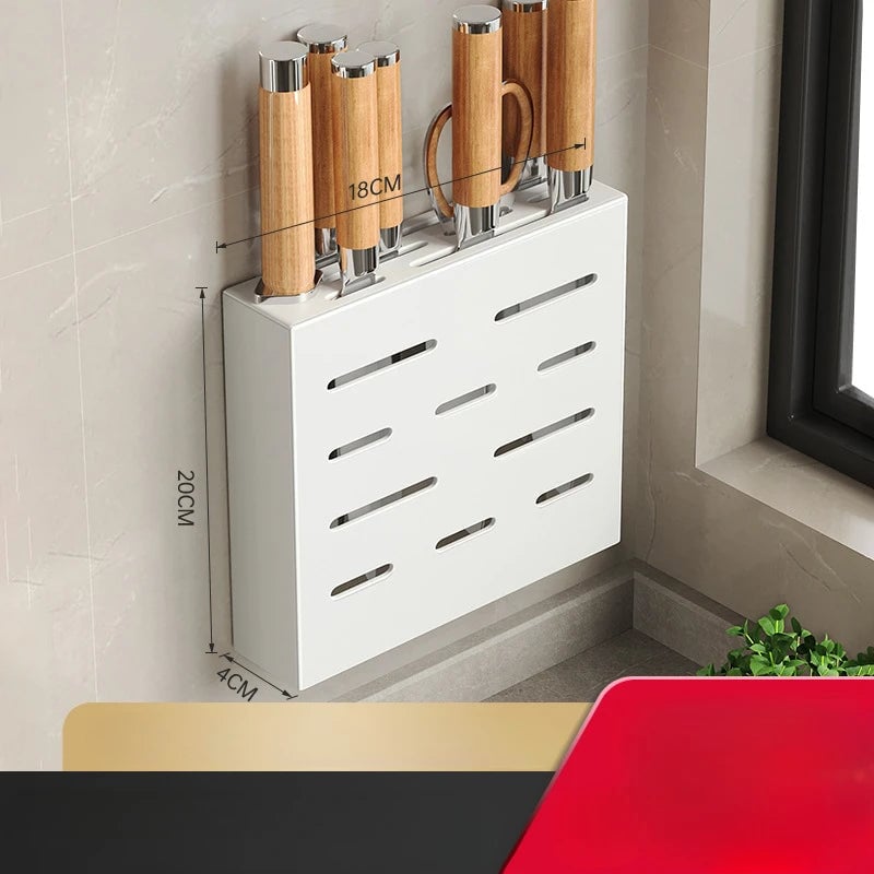 Non-Perforation Wall Mount Kitchen Knife Storage Box Organizer Rack