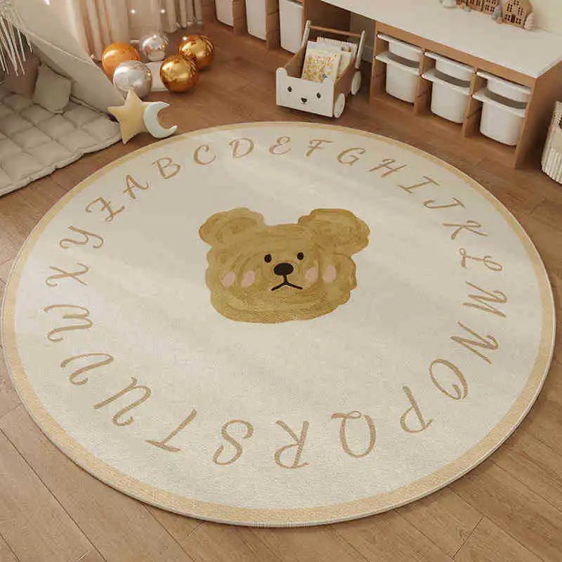 Soft Non-Slip Round Kids ABC Alphabet Mat - Bear Design Nursery Rug