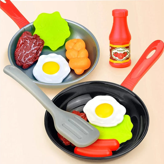 8PCS Kitchen Pretend Play Set - Food Toys Cookware with Steak Bread