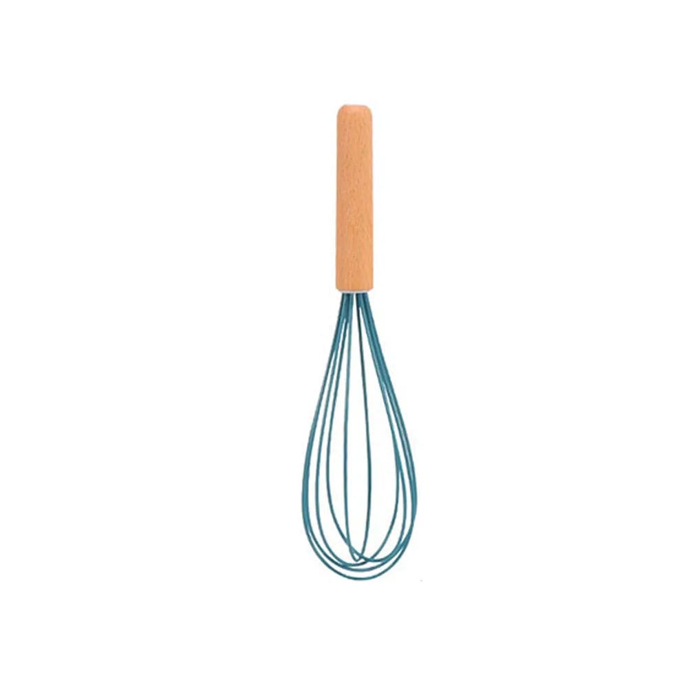 Blue Heat-Resistant Silicone Spatula Spoon with Wooden Handle