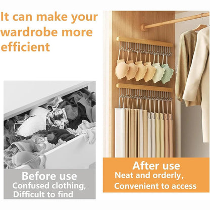 8/12 Hook Retractable Wood Clothes Hanger Wall-Mounted Organizer
