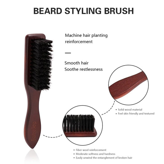 Professional Beard Brush Wooden Handle Soft Bristle Barber Tool